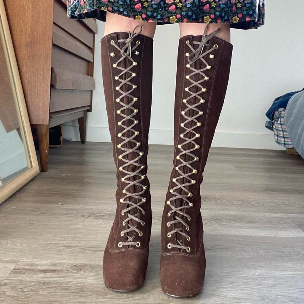 60s vintage suede lace up boots